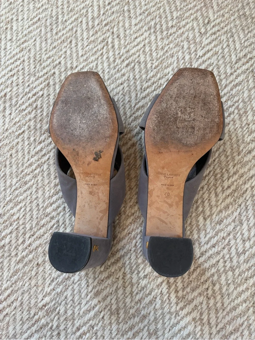 Like New! Saint Laurent Gray Suede Crisscross Mules | Size 40 - Picture 4 of 5